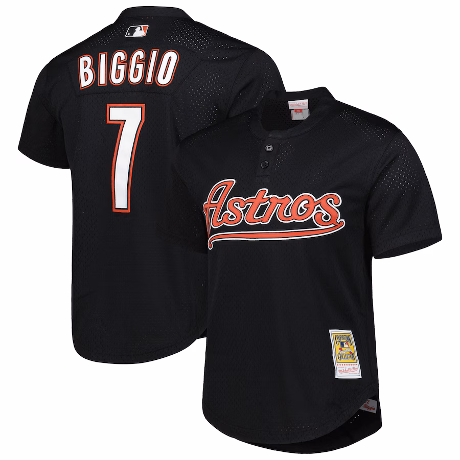 Men's Houston Astros Craig Biggio Mitchell & Ness Black Cooperstown Collection Mesh Batting Practice Jersey - ujerseystore