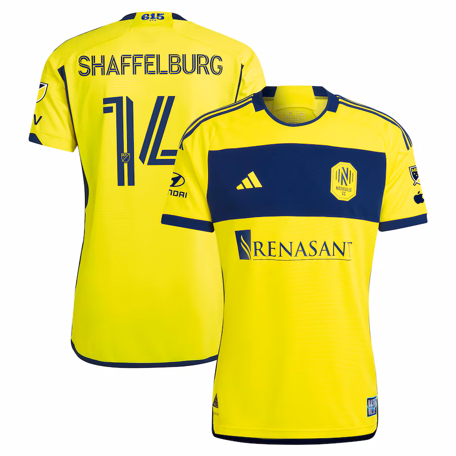 Men's Nashville SC Jacob Shaffelburg adidas Yellow 2024 The 615 Kit Authentic Player Jersey - ujerseystore