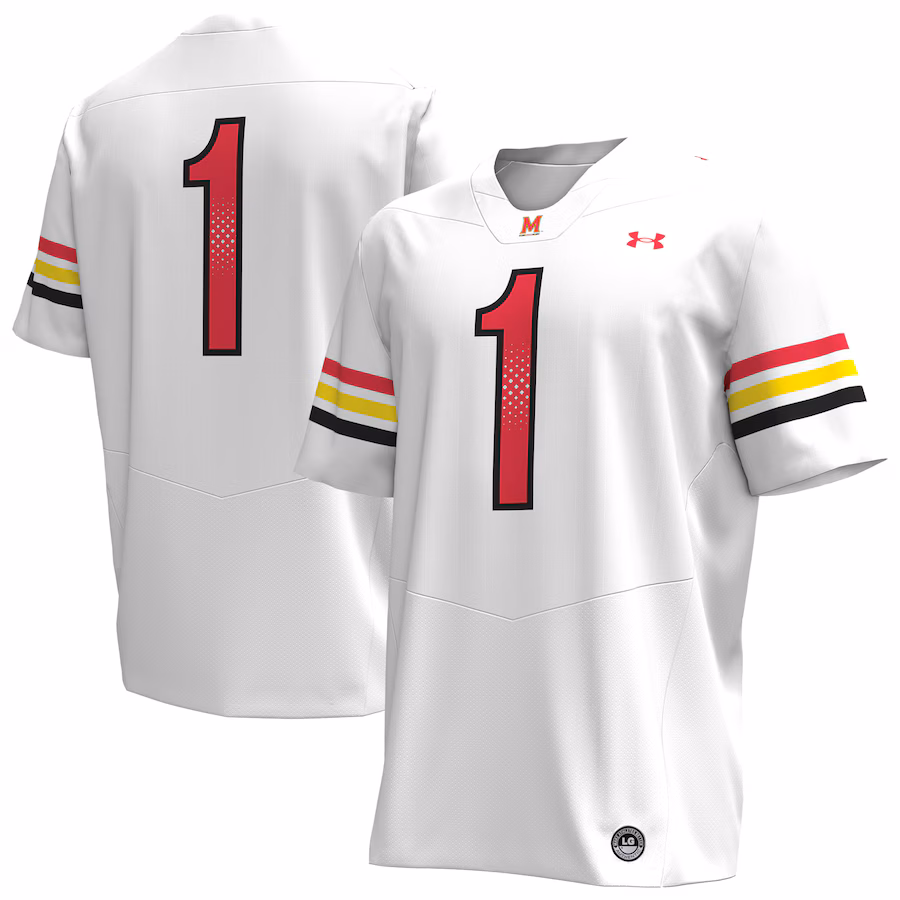 Men's Under Armour #1 White Maryland Terrapins Replica Football Jersey - ujerseystore