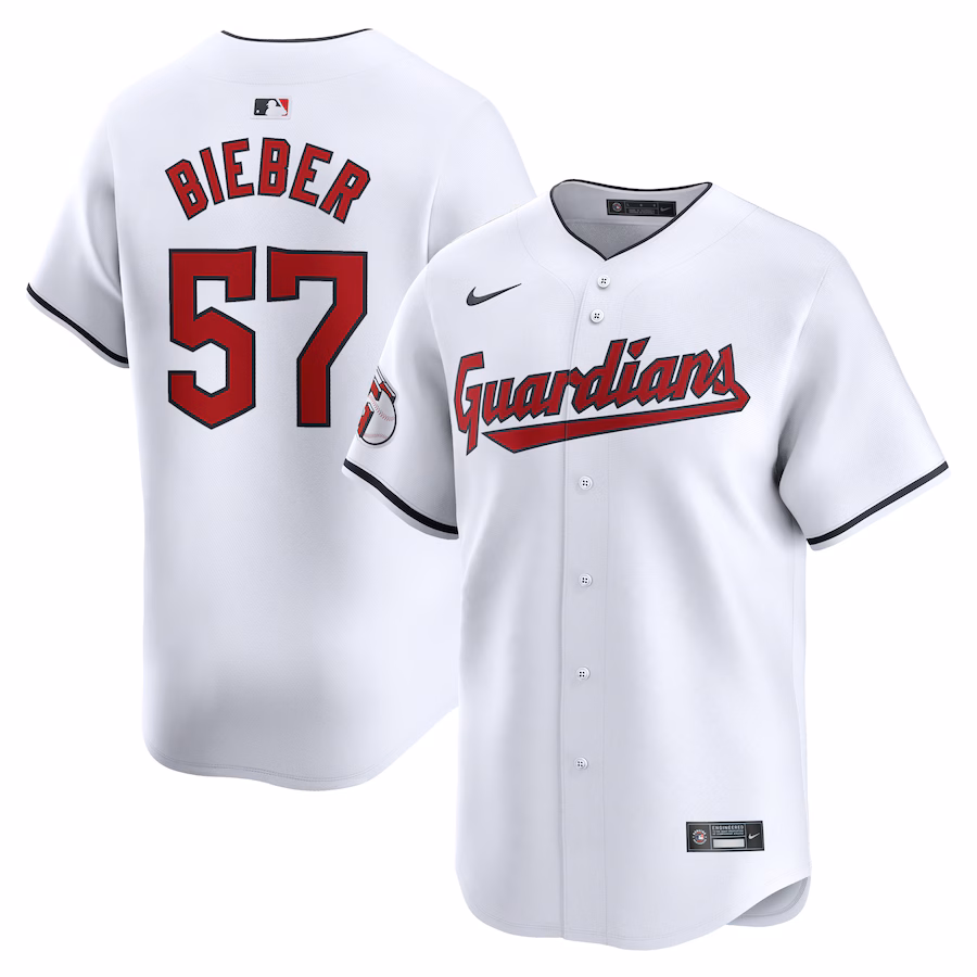 Men's Cleveland Guardians Shane Bieber Nike White Home Limited Player Jersey - ujerseystore