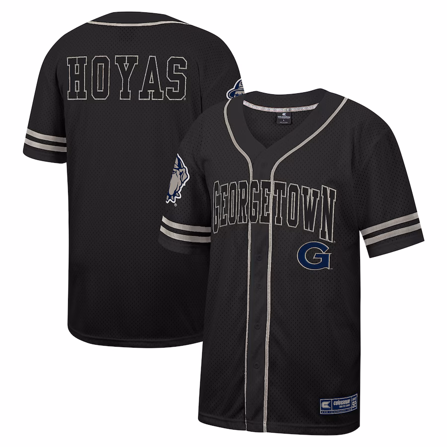 Men's Colosseum Black Georgetown Hoyas Free Spirited Mesh Button-Up Baseball Jersey - ujerseystore
