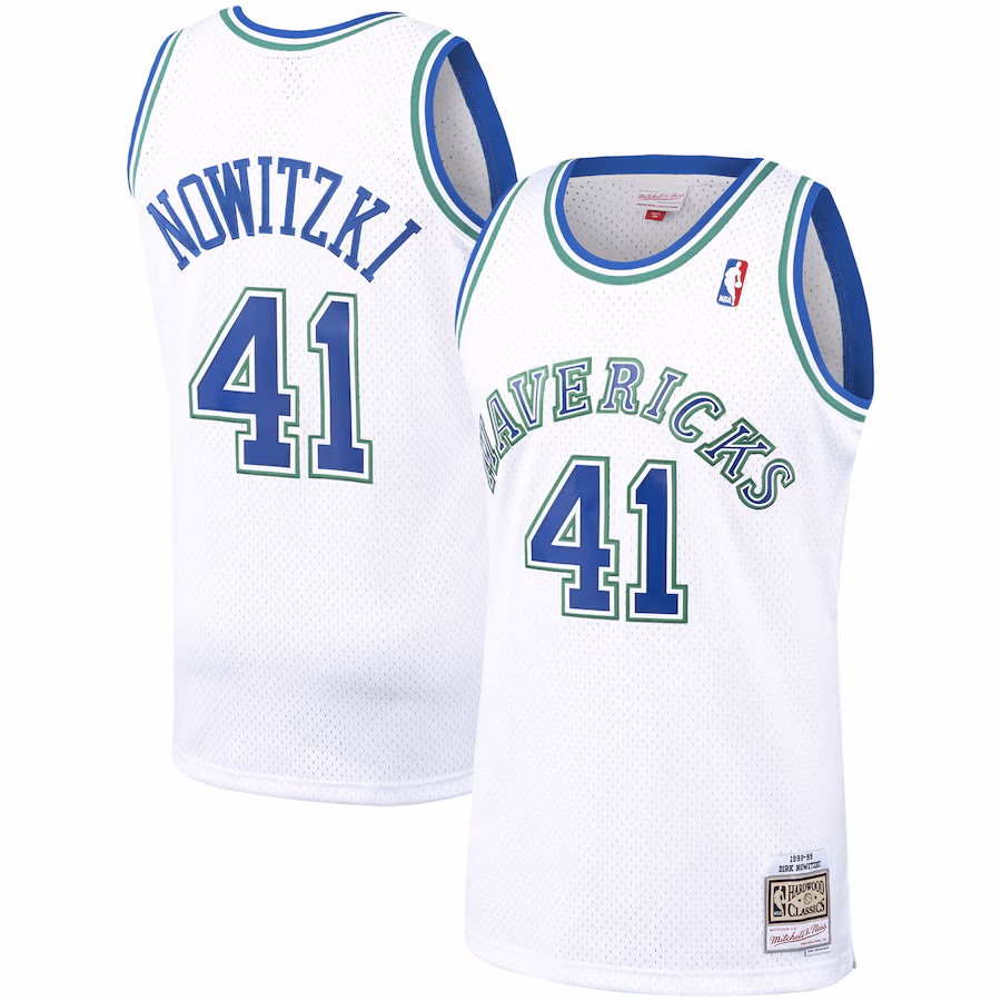Men's Dallas Mavericks Dirk Nowitzki Mitchell & Ness White 1998/99 Hardwood Classics Swingman Jersey - ujerseystore