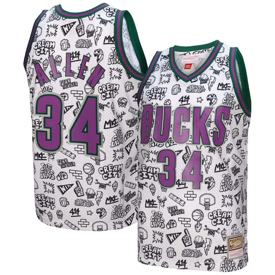 Men's Milwaukee Bucks Ray Allen Mitchell & Ness White 2000/01 Swingman Jersey - ujerseystore