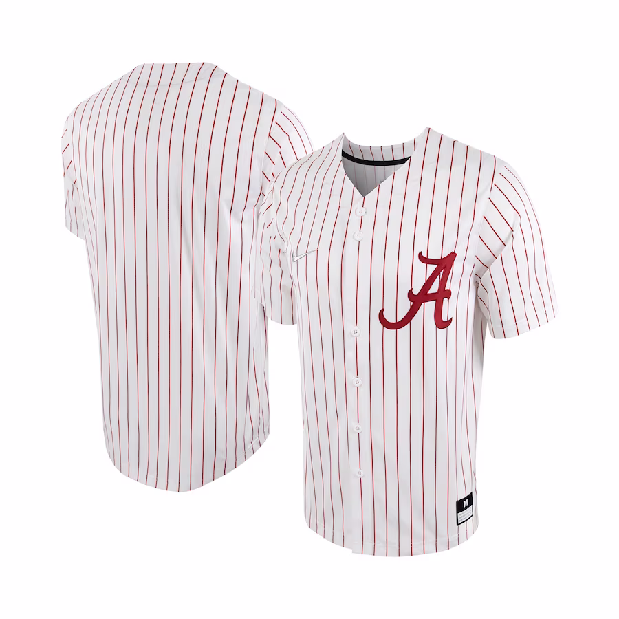 Alabama Crimson Tide Nike Pinstripe Replica Full-Button Baseball Jersey - White/Crimson - ujerseystore