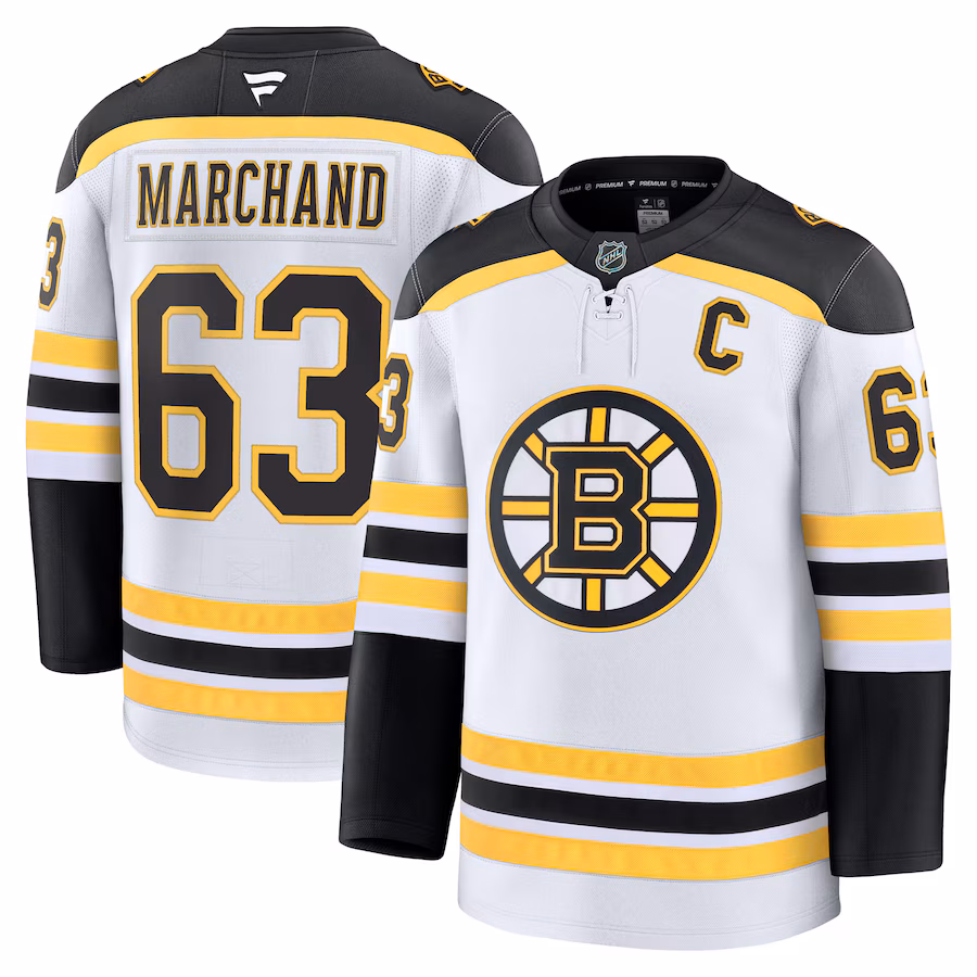 Men's Boston Bruins Brad Marchand Fanatics White Away Premium Jersey - ujerseystore