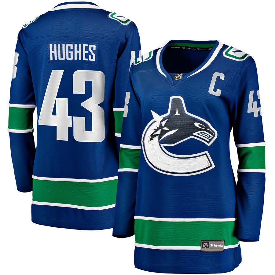 Women's Vancouver Canucks Quinn Hughes Fanatics Branded Blue Home Breakaway Player Jersey - ujerseystore