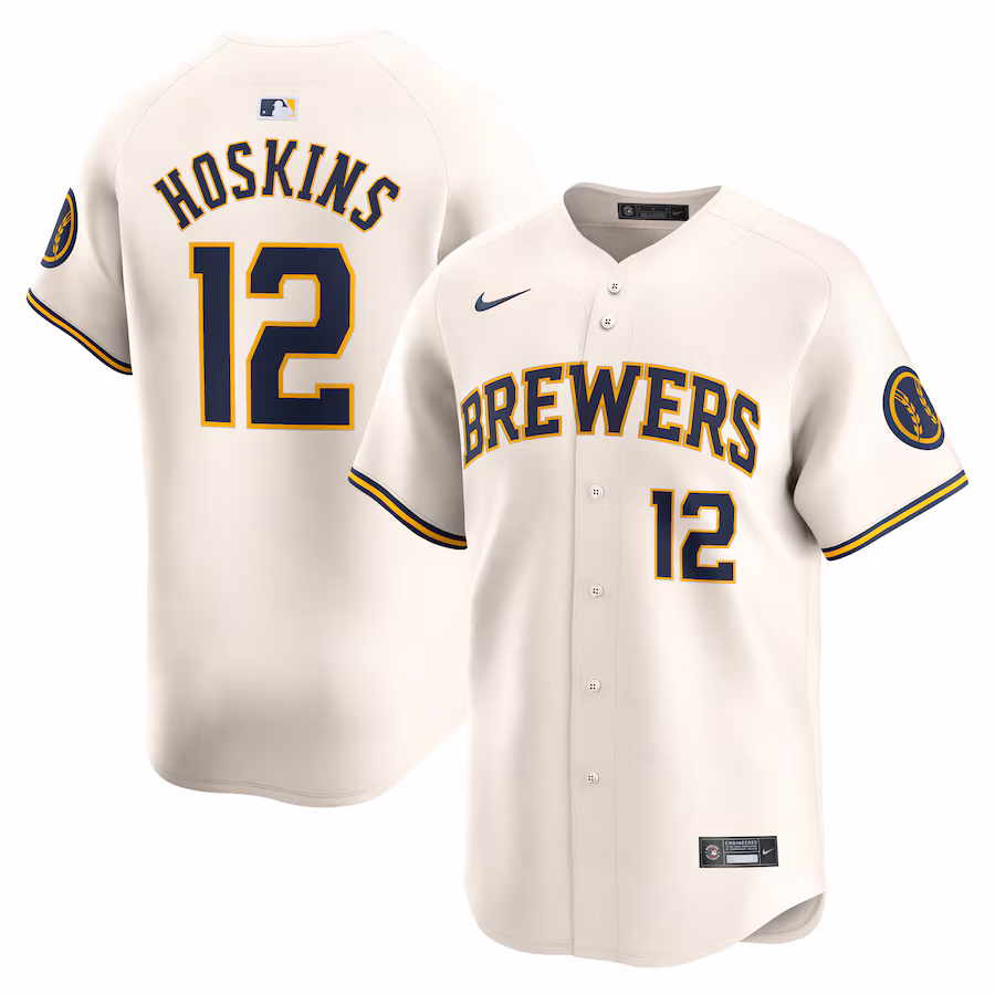 Men's Milwaukee Brewers Rhys Hoskins Nike Cream Home Limited Player Jersey - ujerseystore
