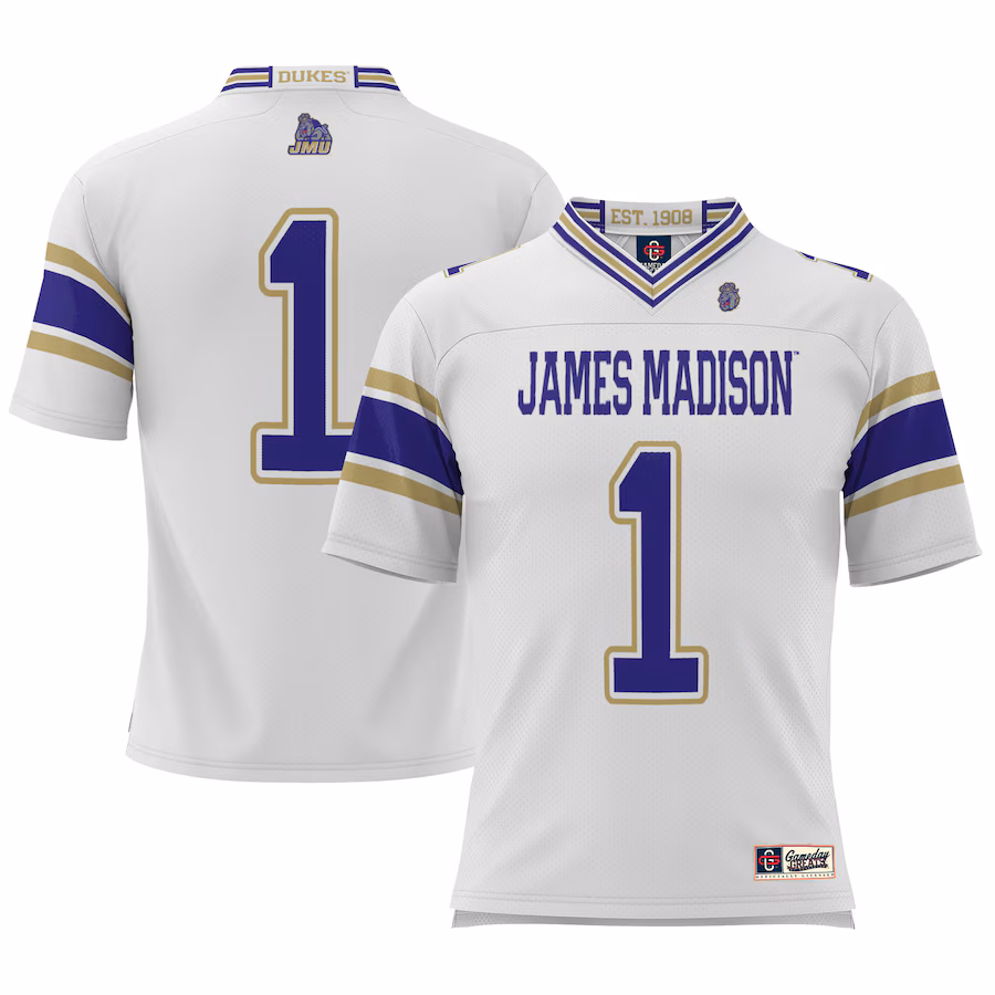 #1 James Madison Dukes GameDay Greats Youth Football Jersey - White - ujerseystore