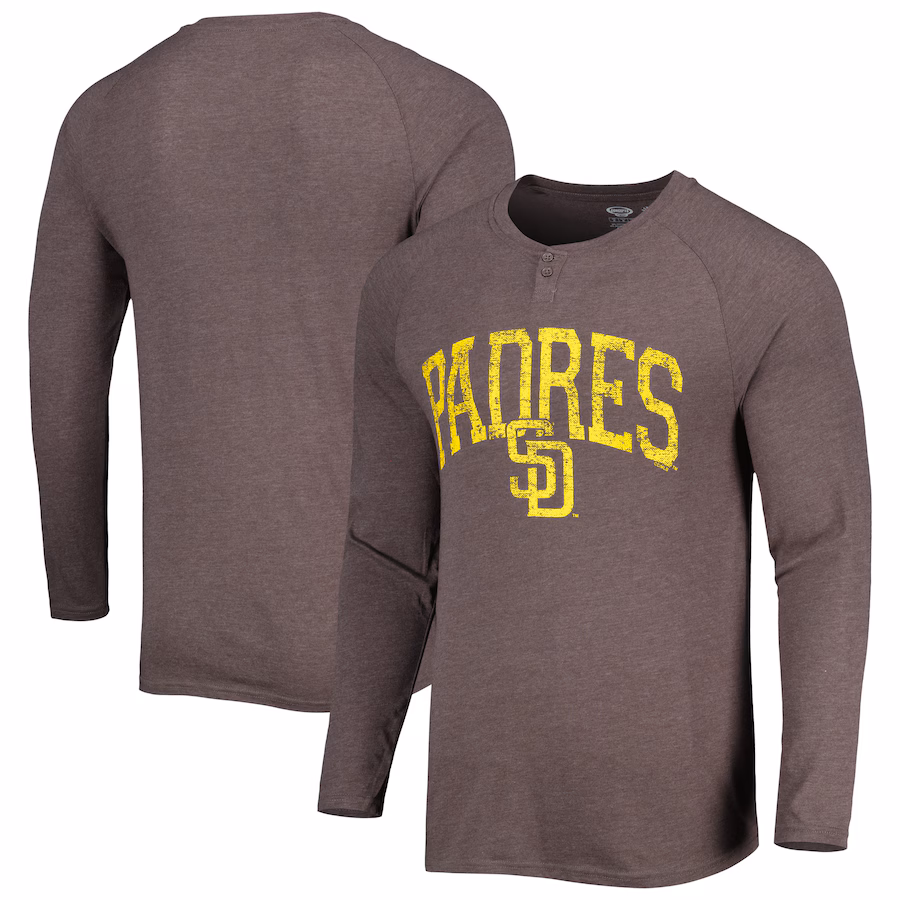 Men's San Diego Padres Concepts Sport Brown Inertia Raglan Long Sleeve Henley T-Shirt - ujerseystore