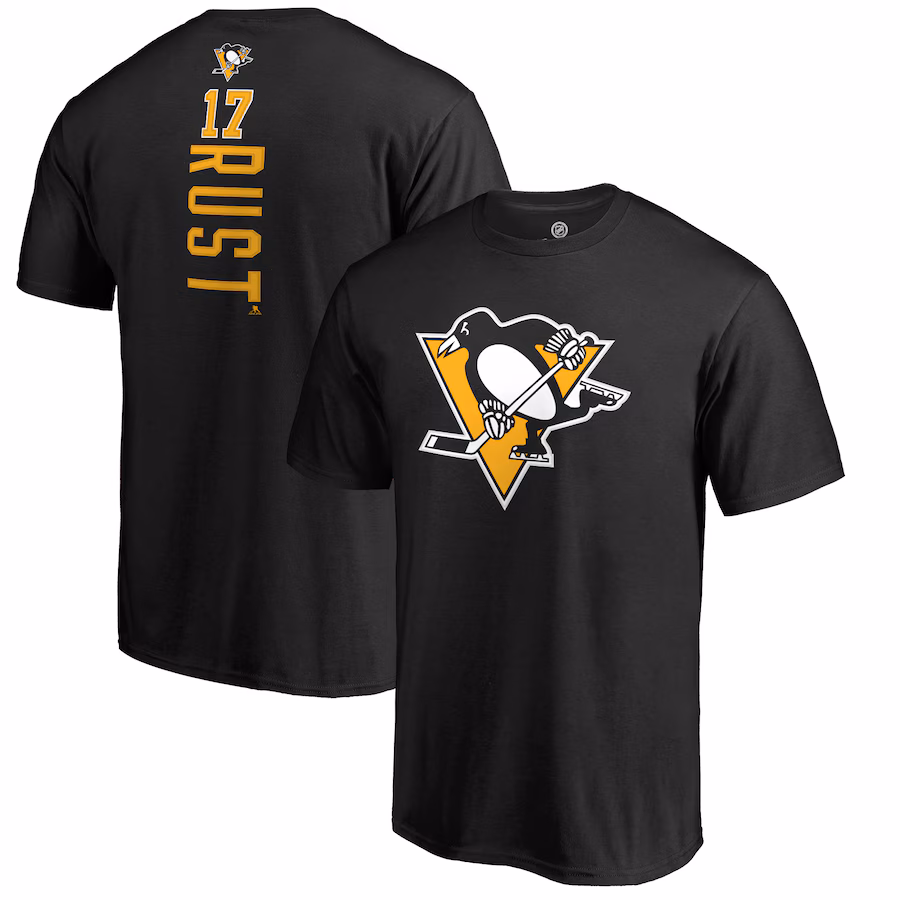 Men's Pittsburgh Penguins Bryan Rust Black Backer Name & Number T-Shirt - ujerseystore