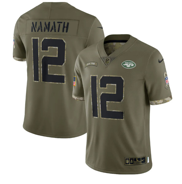 Men's New York Jets #12 Joe Namath 2022 Olive Salute To Service Limited Stitched Jersey - ujerseystore