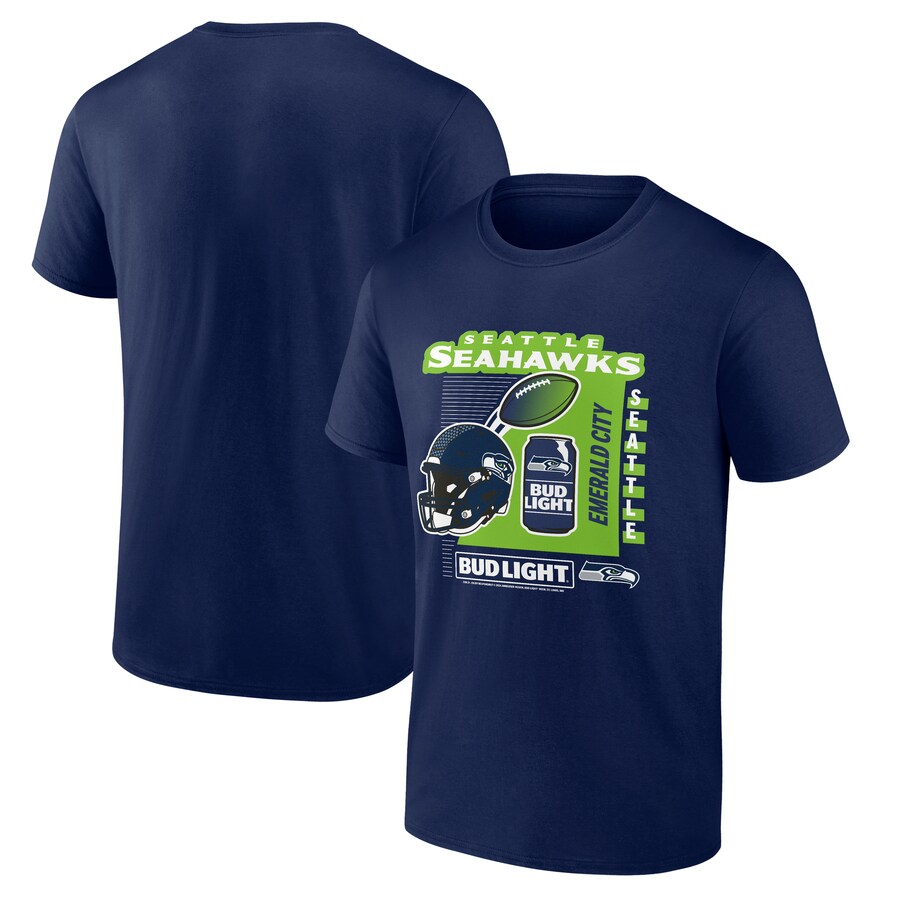Men's Seattle Seahawks Navy Bud Light T-Shirt - ujerseystore