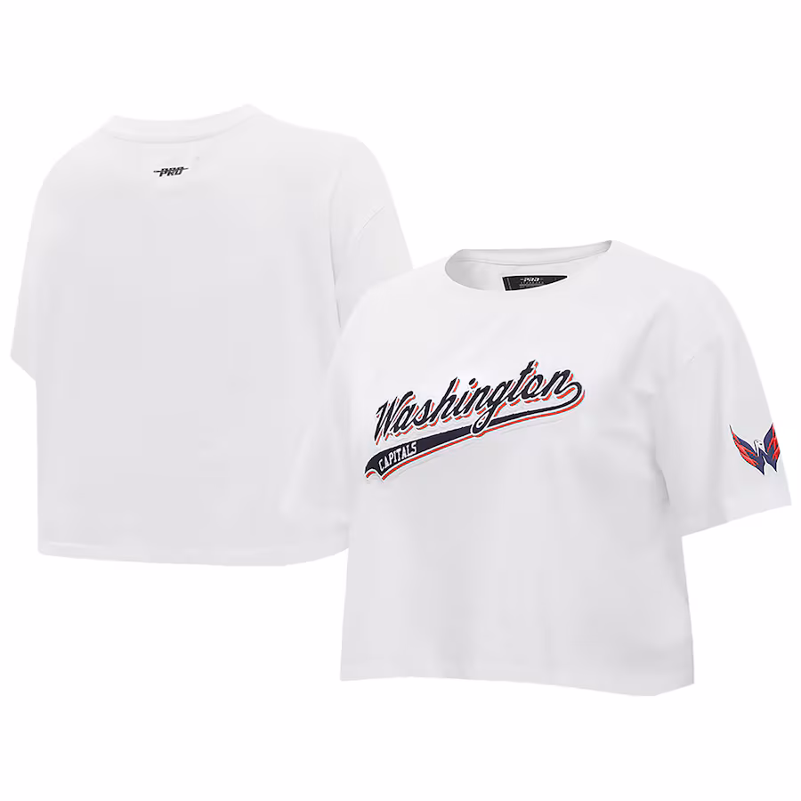 Women's Washington Capitals Pro Standard White Boxy Script Tail Cropped T-Shirt - ujerseystore