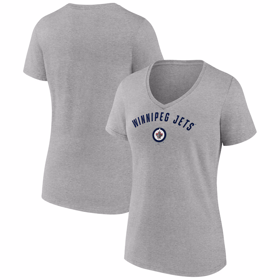 Women's Winnipeg Jets Fanatics Gray V-Neck T-Shirt - ujerseystore