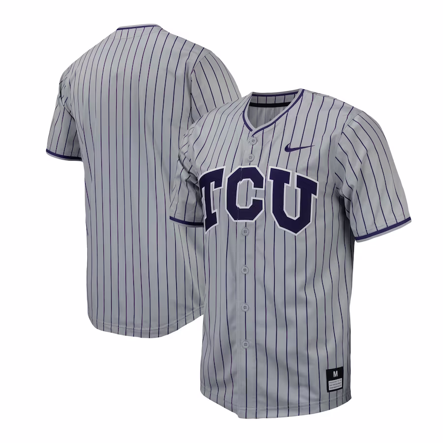 TCU Horned Frogs Nike Pinstripe Replica Baseball Jersey - Gray - ujerseystore