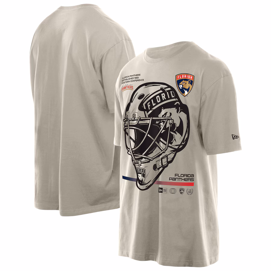 Men's Florida Panthers New Era Cream Goalie Mask T-Shirt - ujerseystore