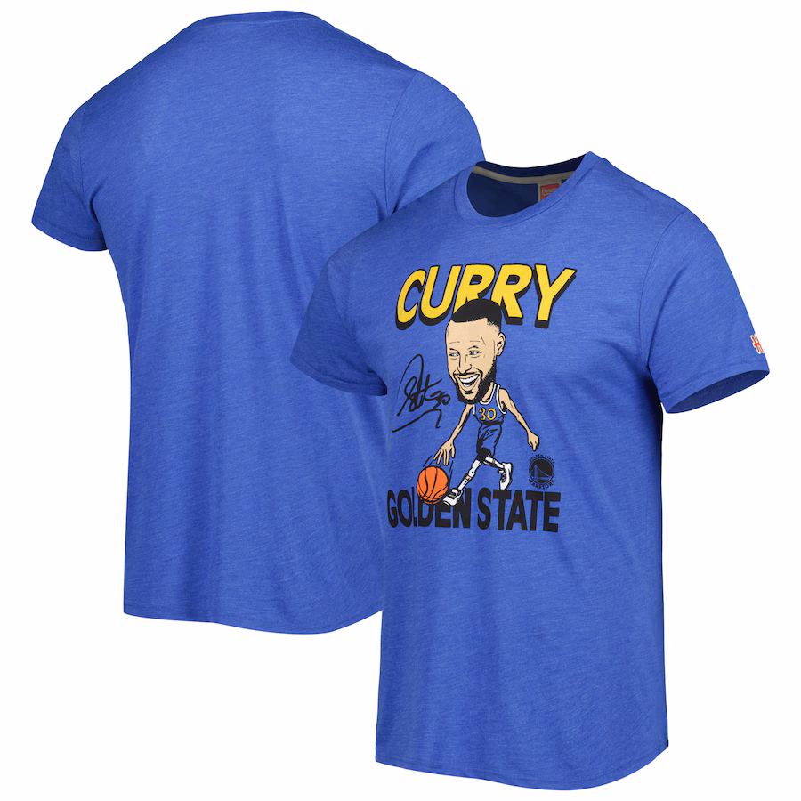 Men's Golden State Warriors Stephen Curry Homage Royal Player Caricature Tri-Blend T-Shirt - ujerseystore