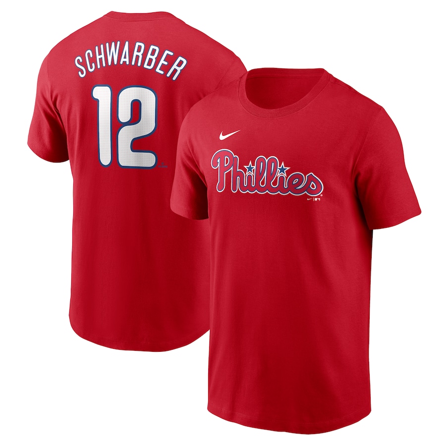 Men's Philadelphia Phillies Kyle Schwarber Nike Red Fuse Name & Number T-Shirt - ujerseystore
