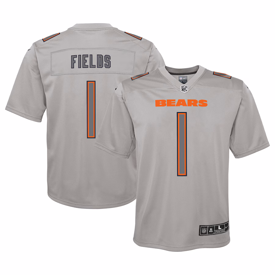 Youth Chicago Bears Justin Fields Nike Gray Atmosphere Game Jersey - ujerseystore