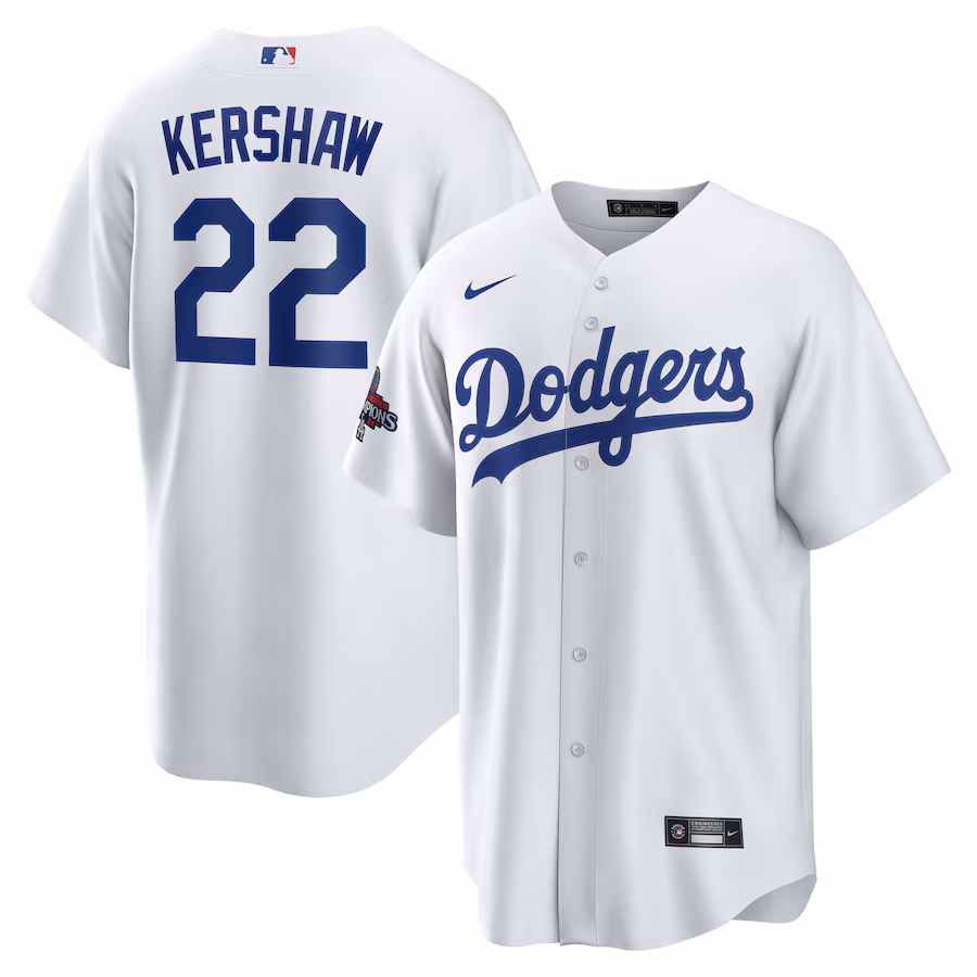 Men's Los Angeles Dodgers Clayton Kershaw Nike White 2024 World Series Champions Home Replica Player Jersey - ujerseystore