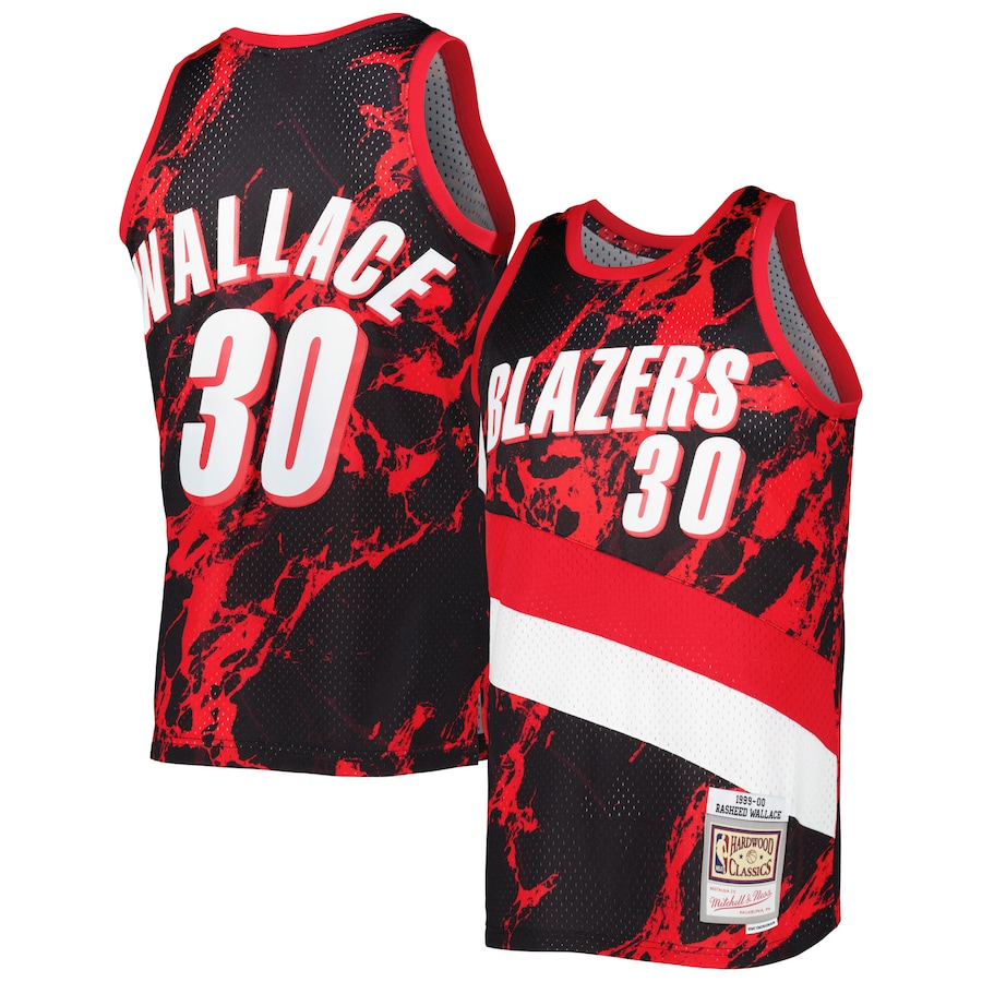 Men's Portland Trail Blazers Rasheed Wallace Mitchell & Ness Black 1999/00 Hardwood Classics Marble Swingman Jersey - ujerseystore
