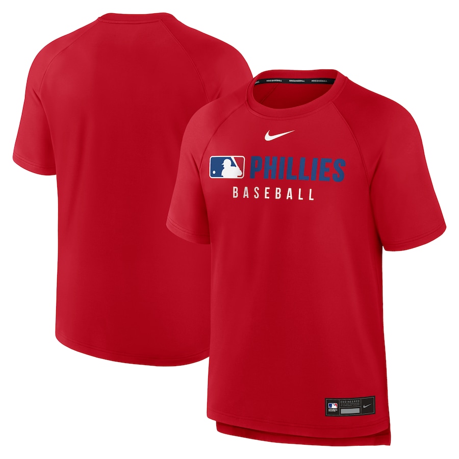 Men's Philadelphia Phillies Nike Red Authentic Collection Pregame Raglan Performance T-Shirt - ujerseystore