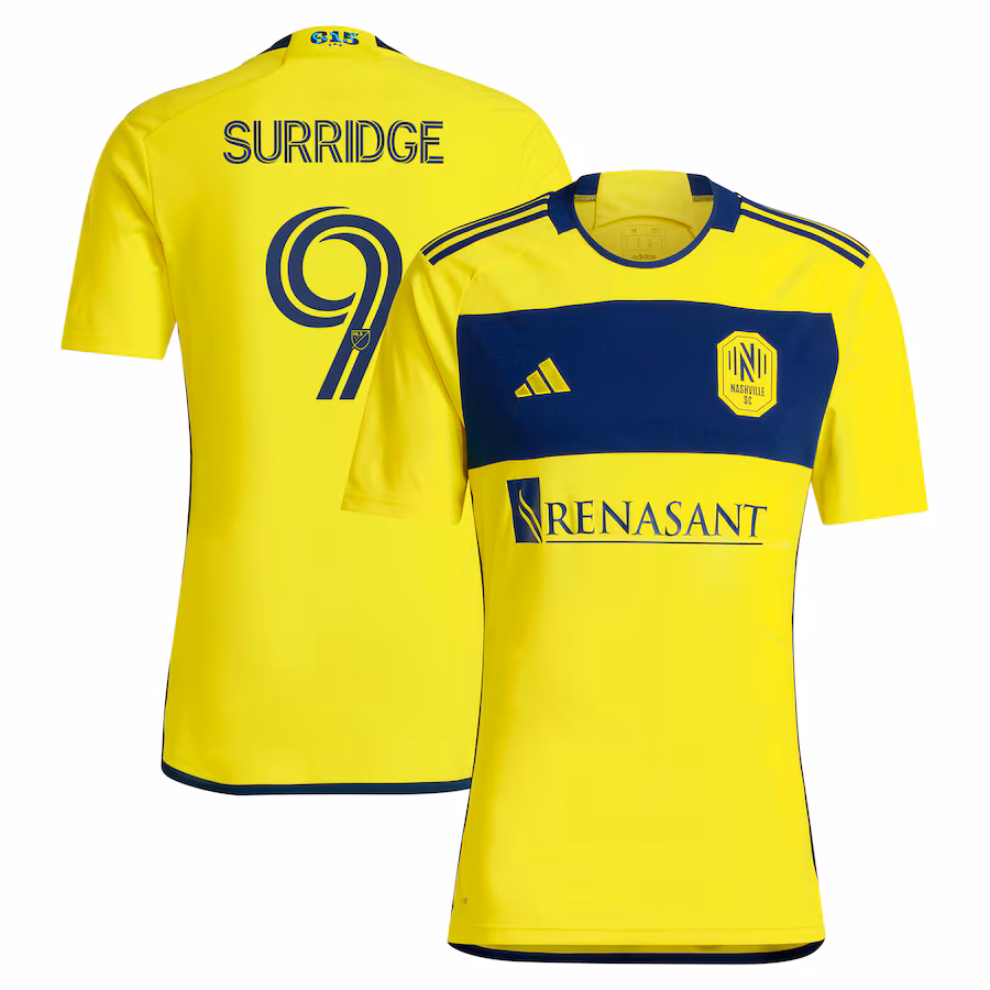 Men's Nashville SC Sam Surridge adidas Yellow 2024 The 615 Kit Replica Player Jersey - ujerseystore