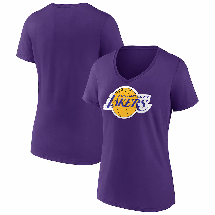 Women's Los Angeles Lakers Purple Primary Logo V-Neck T-Shirt - ujerseystore