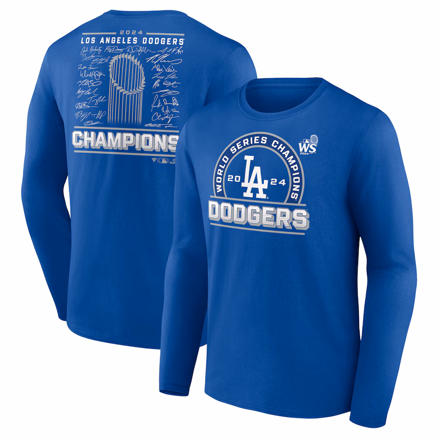 Men's Los Angeles Dodgers Fanatics Royal 2024 World Series Champions Signature Roster Long Sleeve T-Shirt - ujerseystore