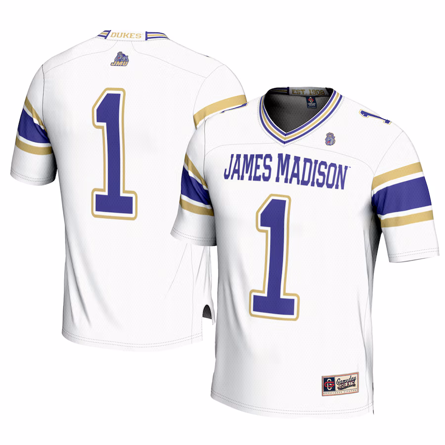 Youth GameDay Greats #1 White James Madison Dukes Football Jersey - ujerseystore