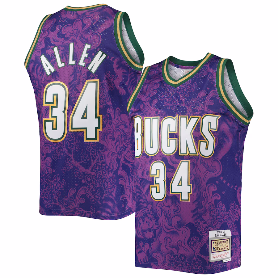 Men's Milwaukee Bucks Ray Allen Mitchell & Ness Purple Hardwood Classics 2000/01 Lunar New Year Swingman Jersey - ujerseystore