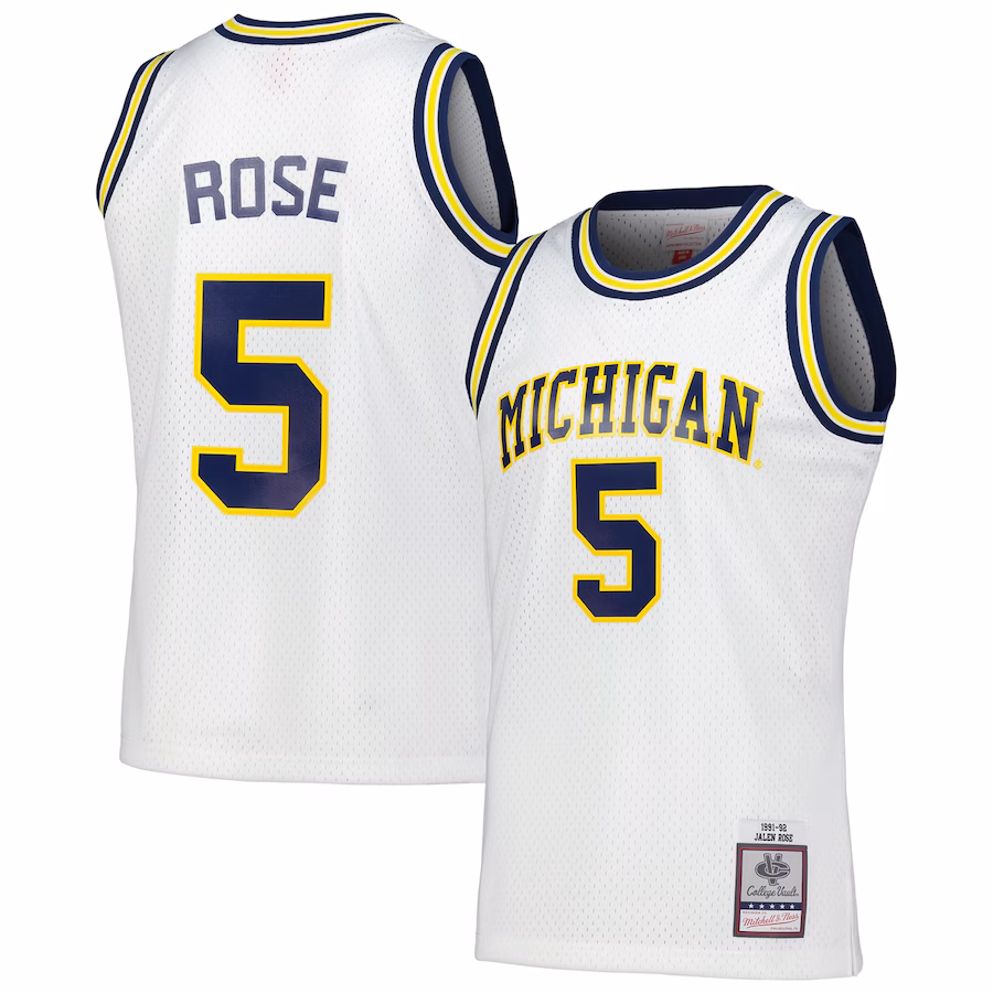 Men's Mitchell & Ness Jalen Rose White Michigan Wolverines 1991/92 Swingman Player Jersey - ujerseystore