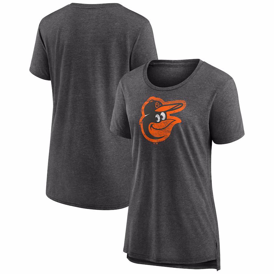 Women's Baltimore Orioles Gray Weathered Official Logo Tri-Blend T-Shirt - ujerseystore