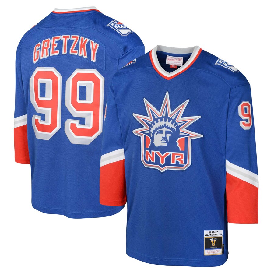 Youth New York Rangers Wayne Gretzky Mitchell & Ness Royal 1996 Blue Line Player Jersey - ujerseystore