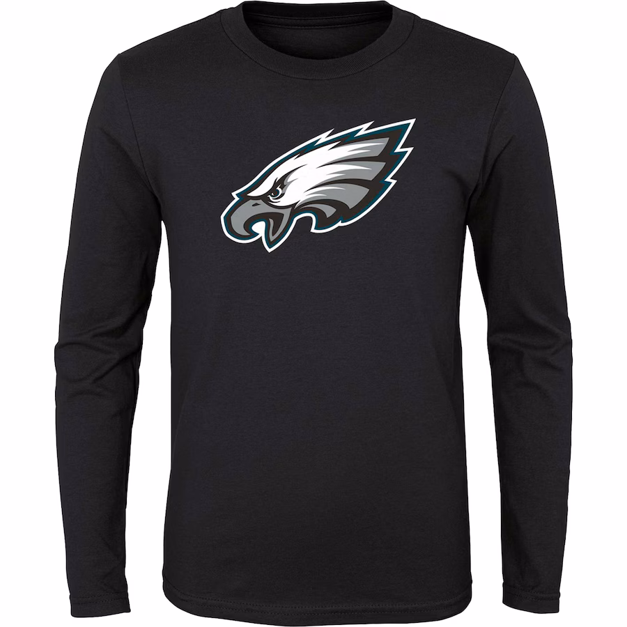 Youth Philadelphia Eagles Black Primary Logo Long Sleeve T-Shirt - ujerseystore