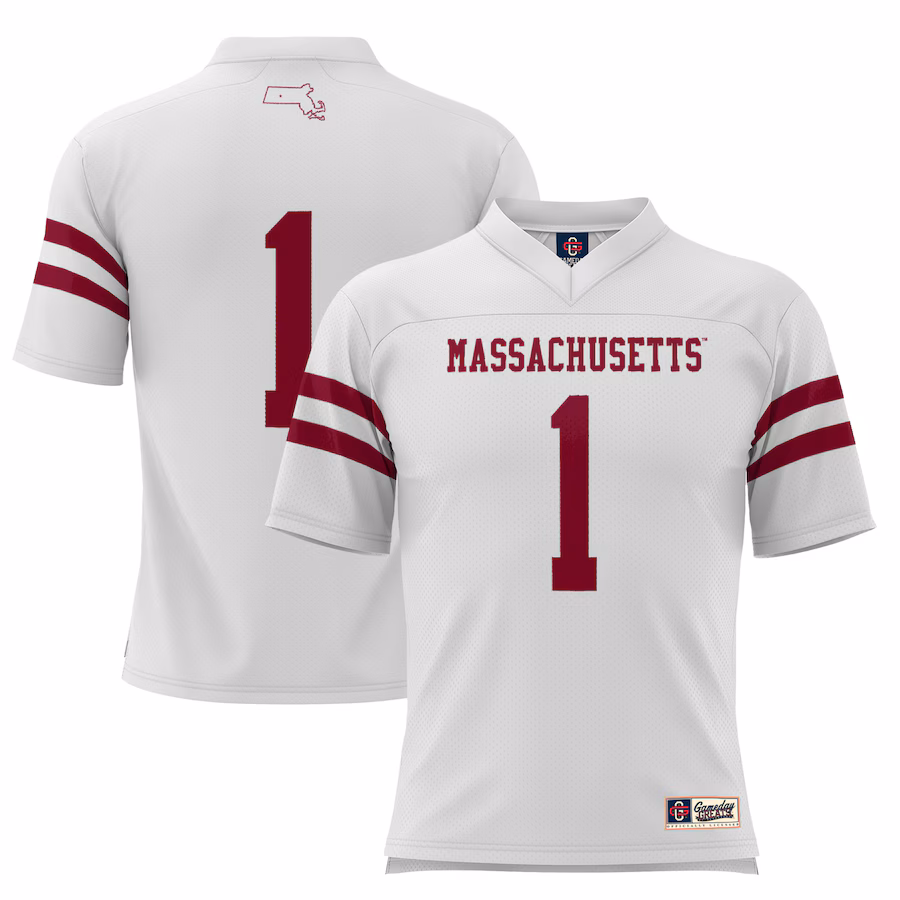 Men's GameDay Greats #1 White UMass Minutemen Football Jersey - ujerseystore