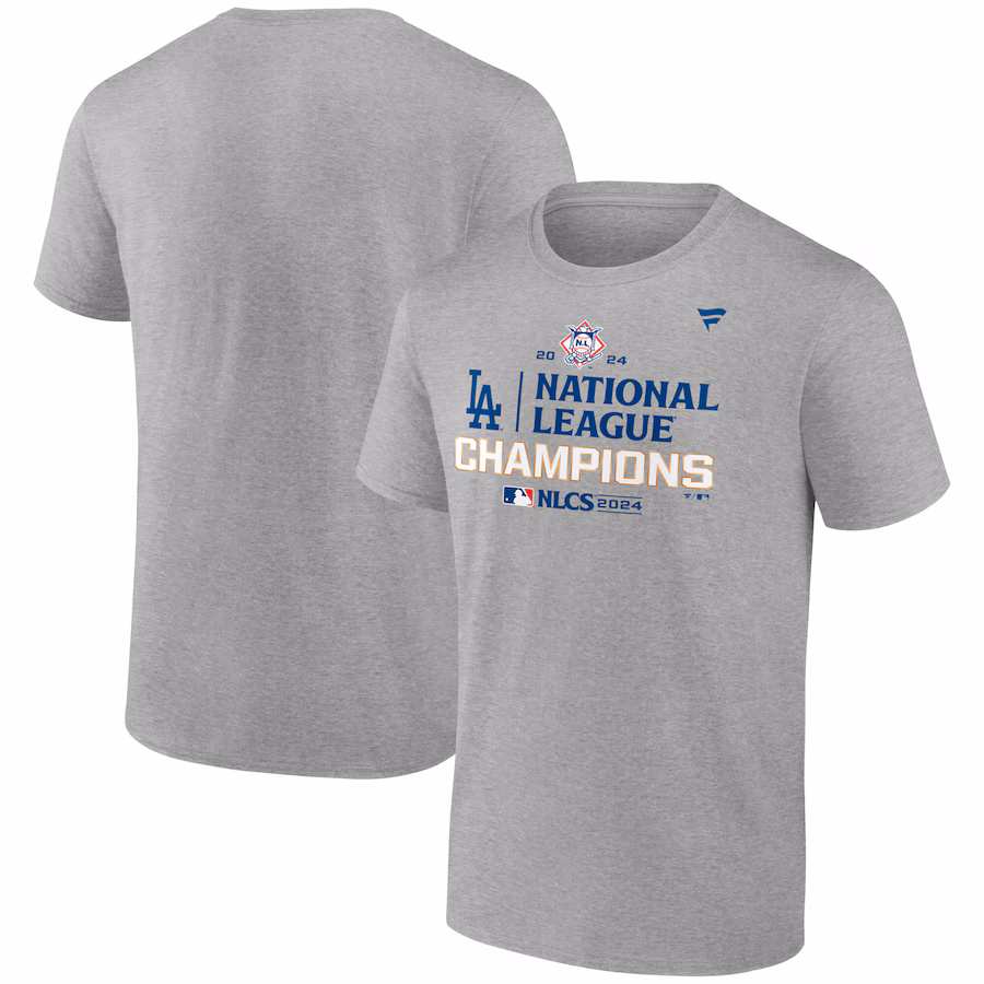 Men's Los Angeles Dodgers Fanatics Heather Gray 2024 National League Champions Locker Room T-Shirt - ujerseystore