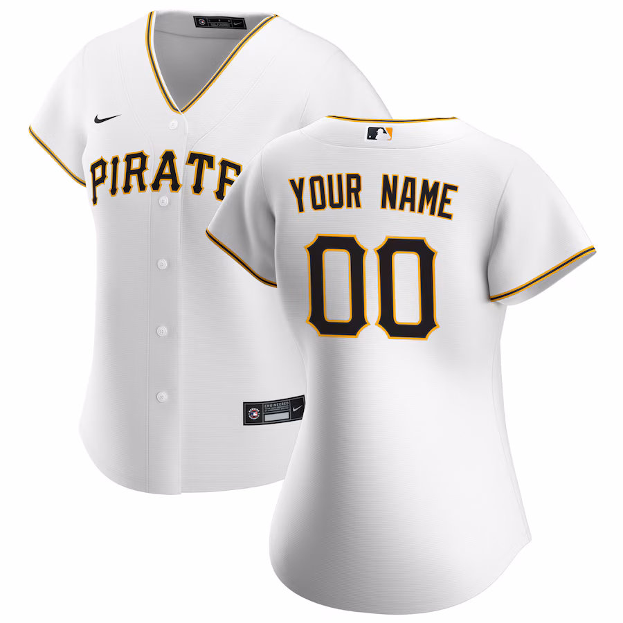 Women's Pittsburgh Pirates Nike White Home Replica Custom Jersey - ujerseystore