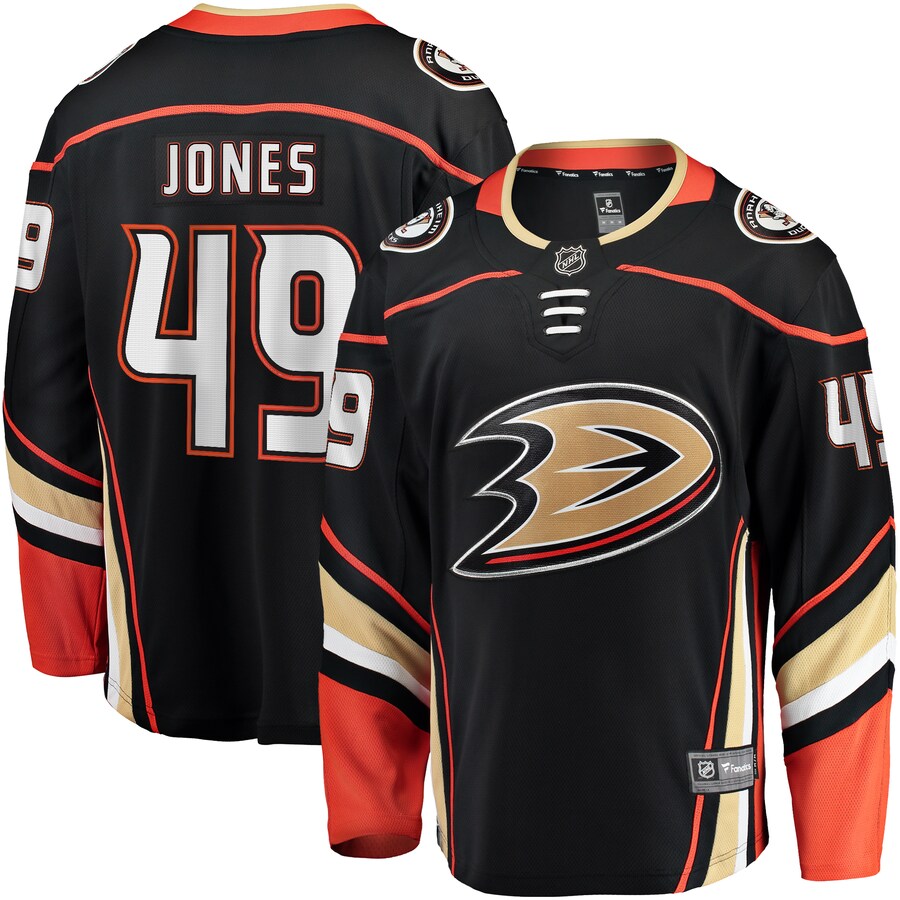 Men's Anaheim Ducks Max Jones Fanatics Branded Black Home Breakaway Jersey - ujerseystore