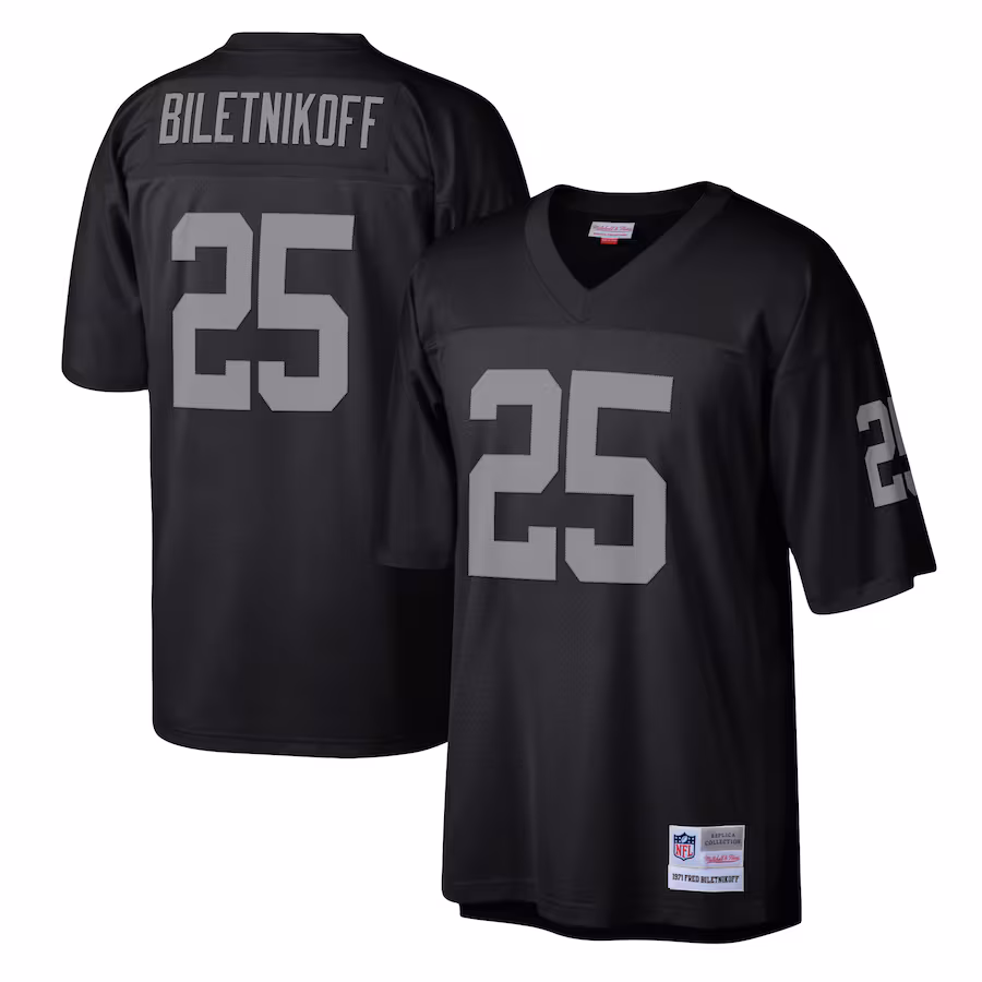 Men's Las Vegas Raiders Fred Biletnikoff Mitchell & Ness Black Legacy Replica Jersey - ujerseystore