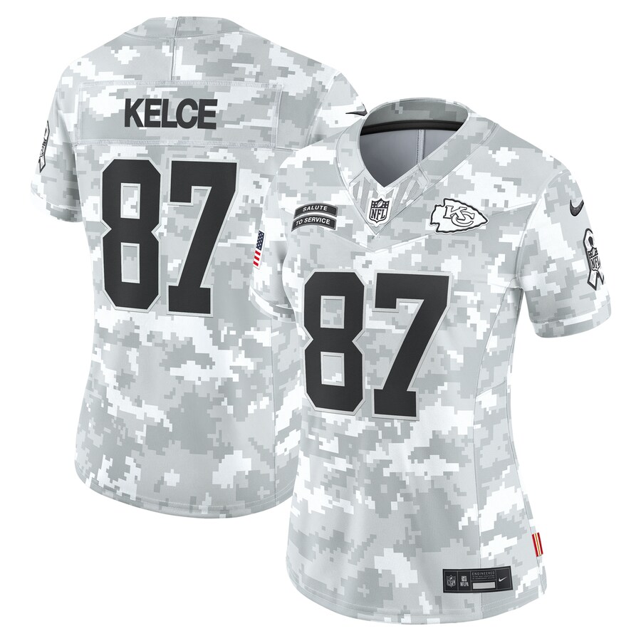 Women's Kansas City Chiefs Travis Kelce Nike Arctic Camo 2024 Salute to Service Limited Jersey - ujerseystore
