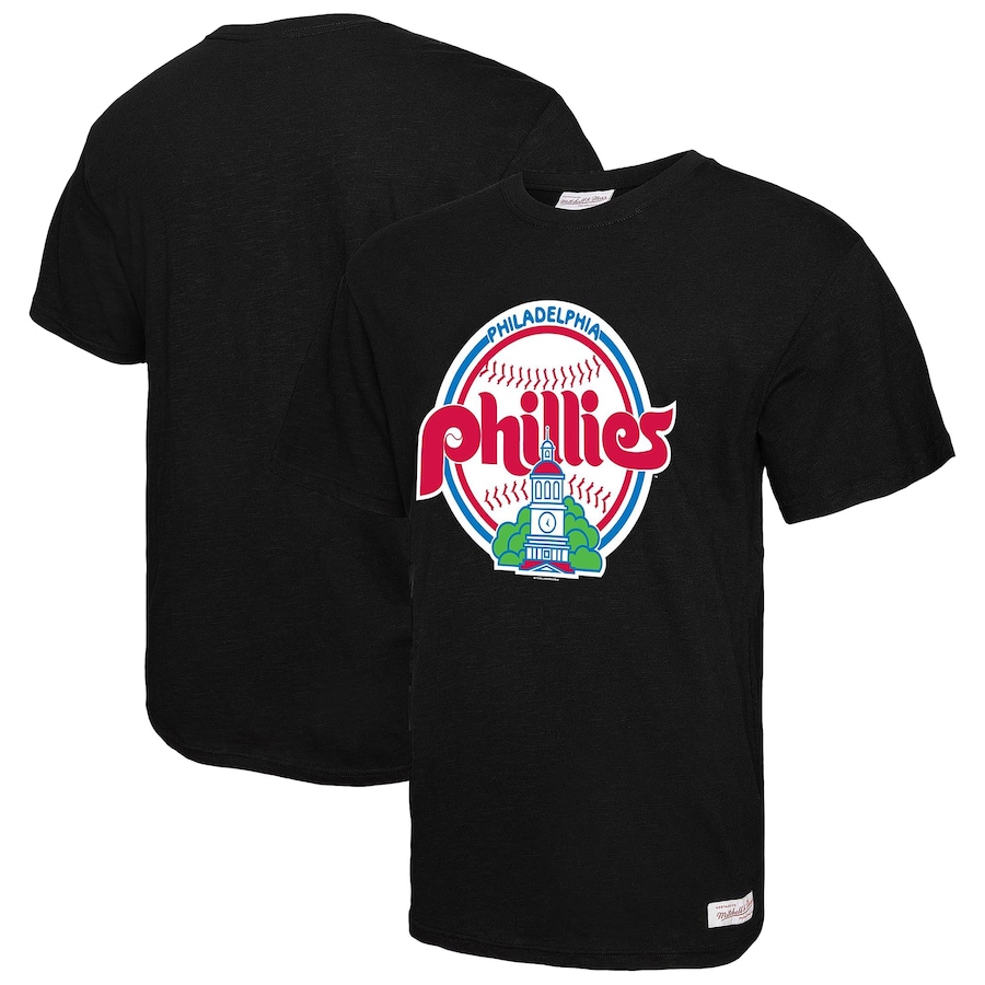Men's Philadelphia Phillies Mitchell & Ness Black Logo Slub T-Shirt - ujerseystore