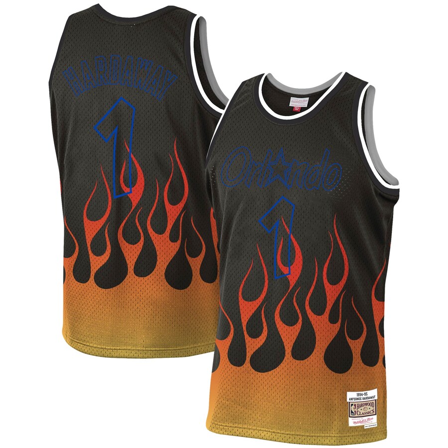 Men's Orlando Magic Penny Hardaway Mitchell & Ness Black 1994/95 Hardwood Classics Flames Swingman Jersey - ujerseystore