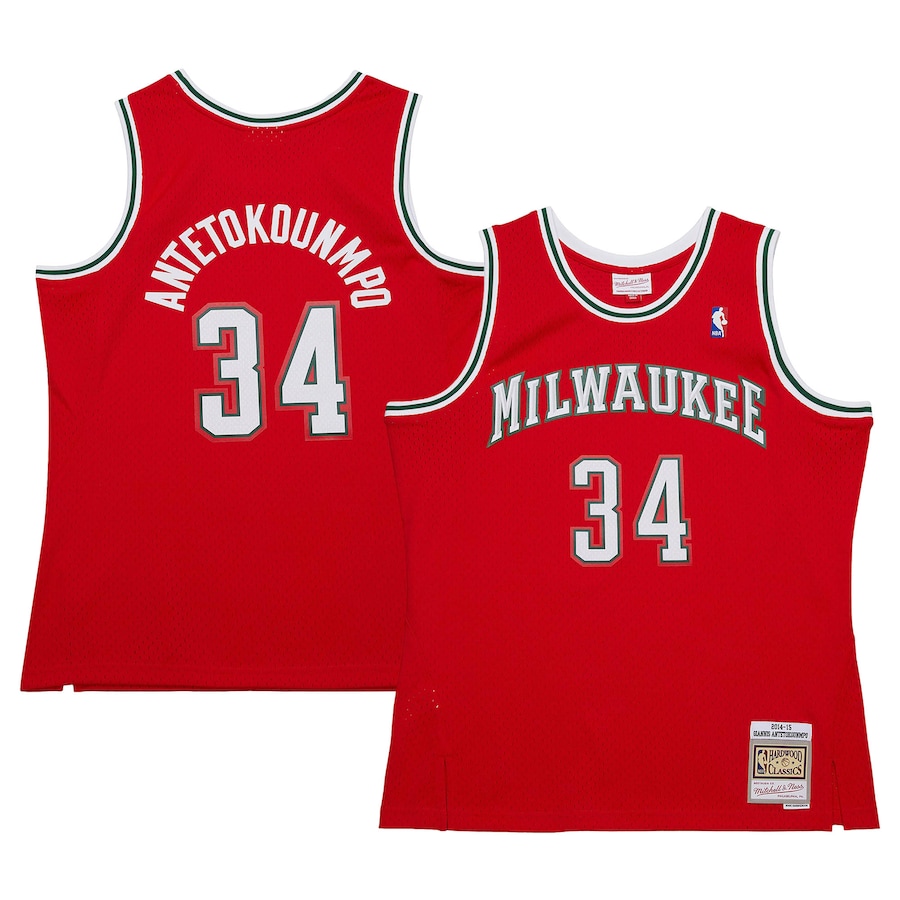 Men's Milwaukee Bucks Giannis Antetokounmpo Mitchell & Ness Red 2014/15 Hardwood Classics Swingman Jersey - ujerseystore