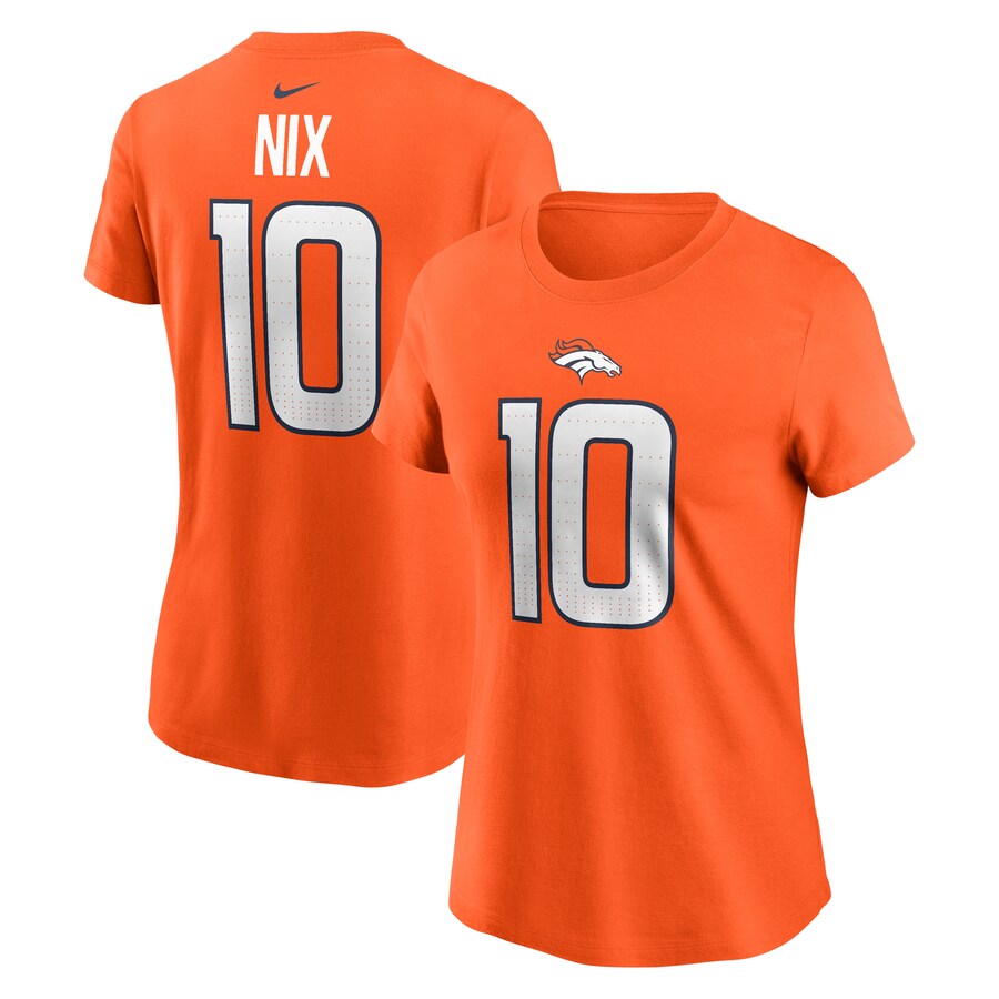 Women's Denver Broncos Bo Nix Nike Orange  Name & Number T-Shirt - ujerseystore
