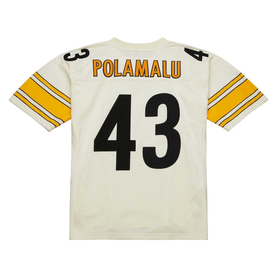 Men's Pittsburgh Steelers Troy Polamalu Mitchell & Ness Cream Chainstitch Legacy Jersey - ujerseystore
