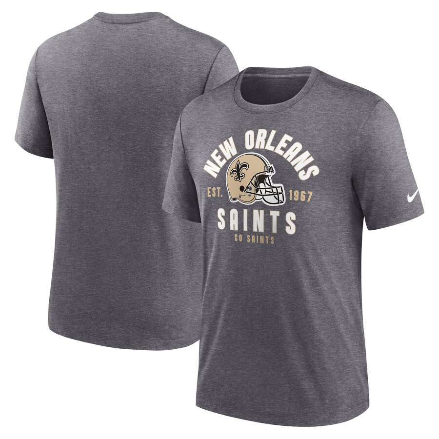 Men's New Orleans Saints Nike Heather Charcoal Helmet Tri-Blend T-Shirt - ujerseystore