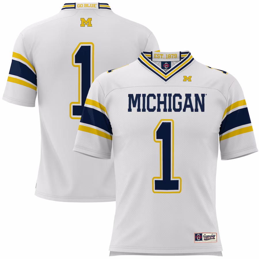#1 Michigan Wolverines GameDay Greats Youth Football Jersey - White - ujerseystore