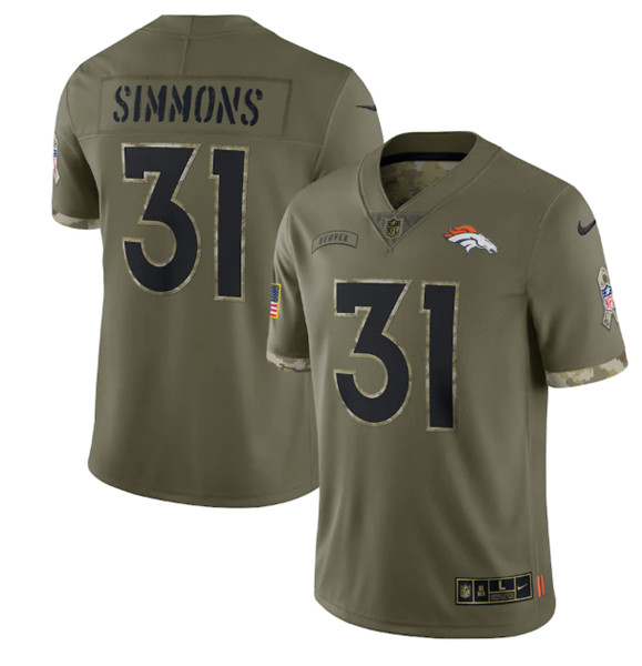 Men's Denver Broncos #31 Justin Simmons 2022 Olive Salute To Service Limited Stitched Jersey - ujerseystore