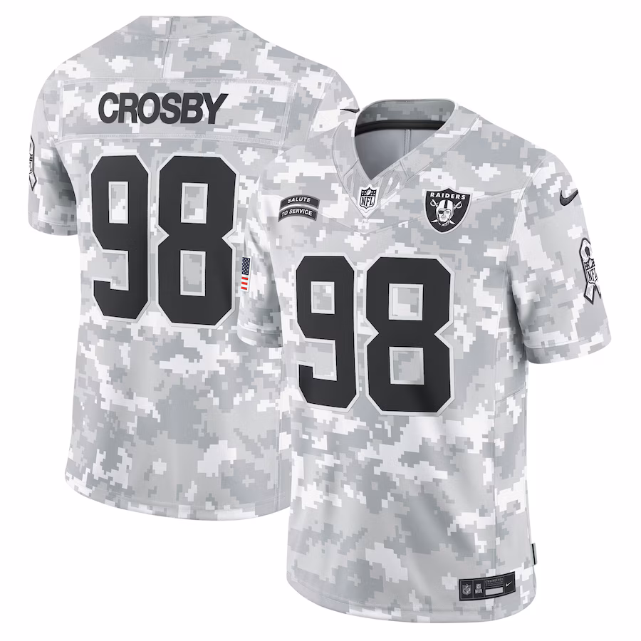 Men's Las Vegas Raiders Maxx Crosby Nike Arctic Camo 2024 Salute to Service Limited Jersey - ujerseystore